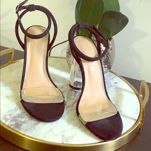Clear Heel Black Sandal - Picture 1 of 2